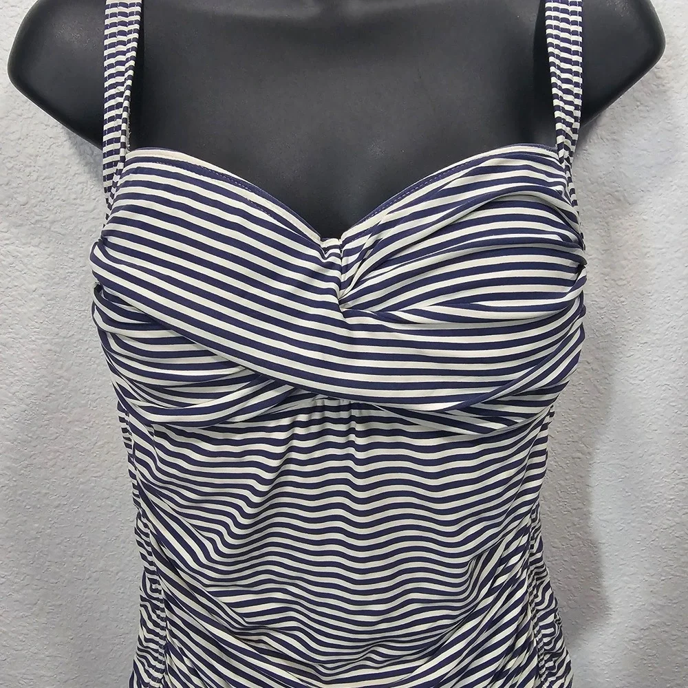Niptuck Swim Navy Blue and White Striped One Piece Swimsuit Women's Size 6